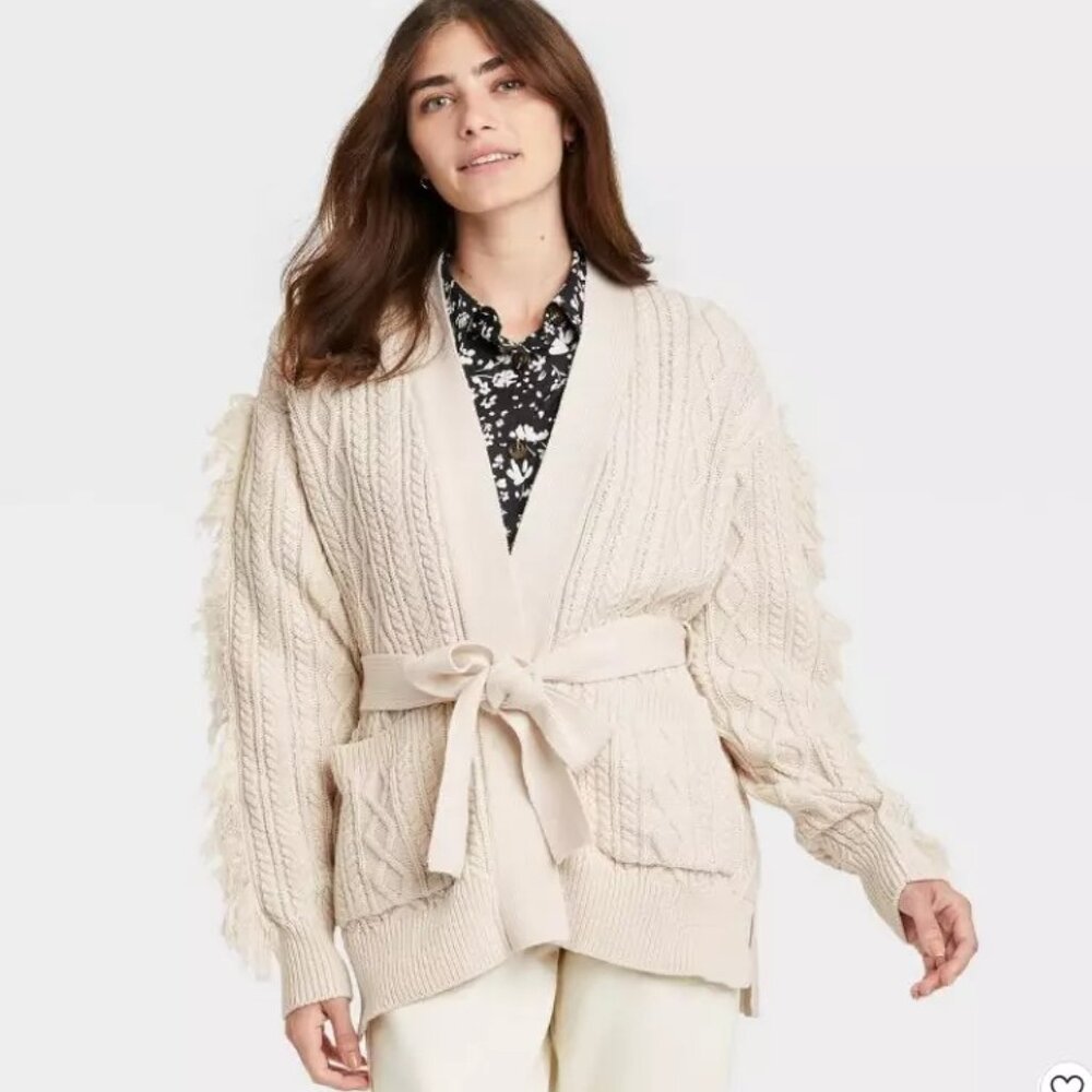 Women's Fringe Cardigan-Cream-Small-Who What Wear
